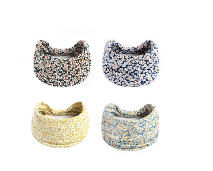 4pc Daisy flowers print 2-way bandanna hair band