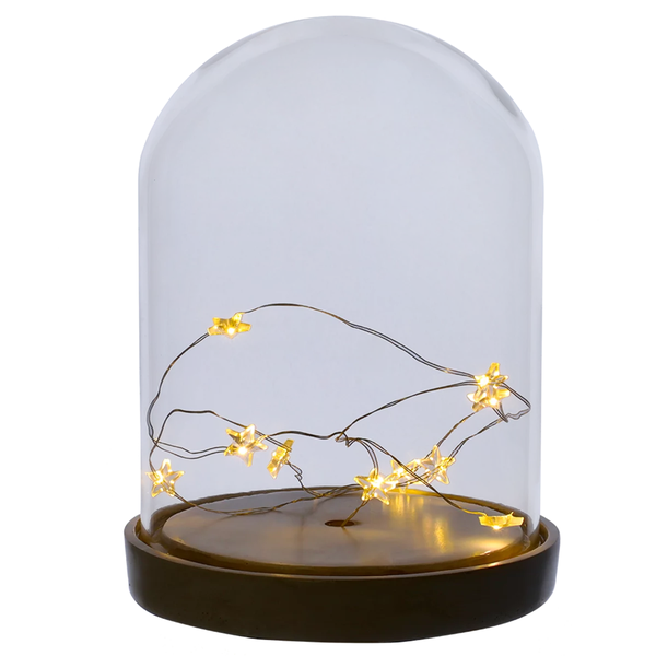 Season's Greetings Battery-Operated Glass Dome With 10 LED Lights -17cm