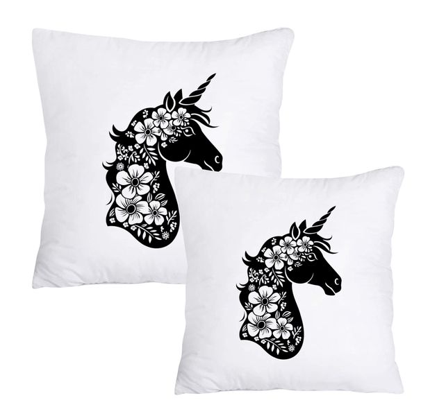 Scatter Cushion Cover Set - Flower Unicorn Silhouette