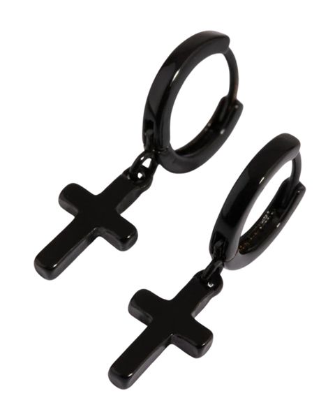 Black Brass Cross Huggie Earring