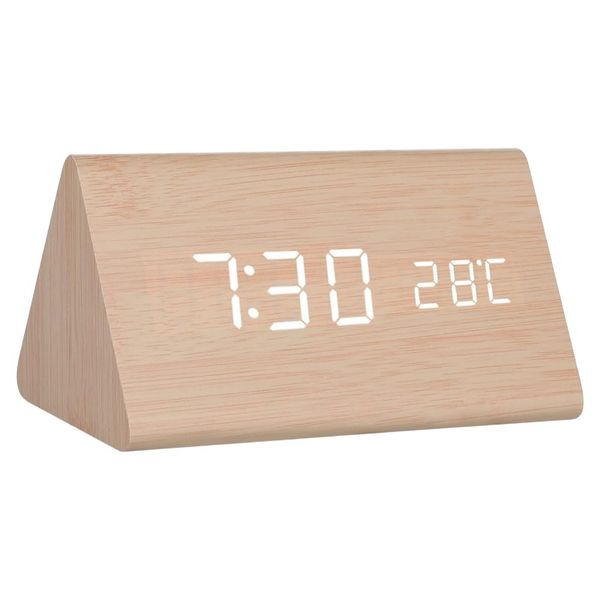 Modern Triangular LED Digital Alarm Clock - Light Brown