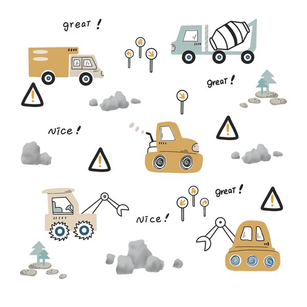 Cute Contruction Vehicle Kids Room Wall Art-Sticker-Decor