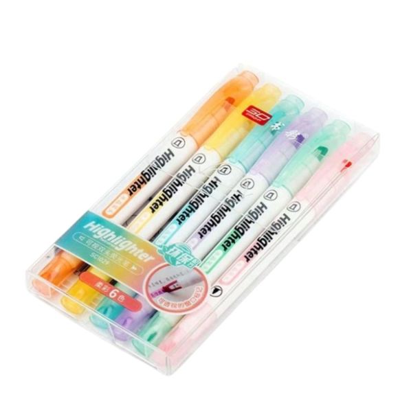6 Piece - Double-Headed Highlighter With Visible Window - Multicolor