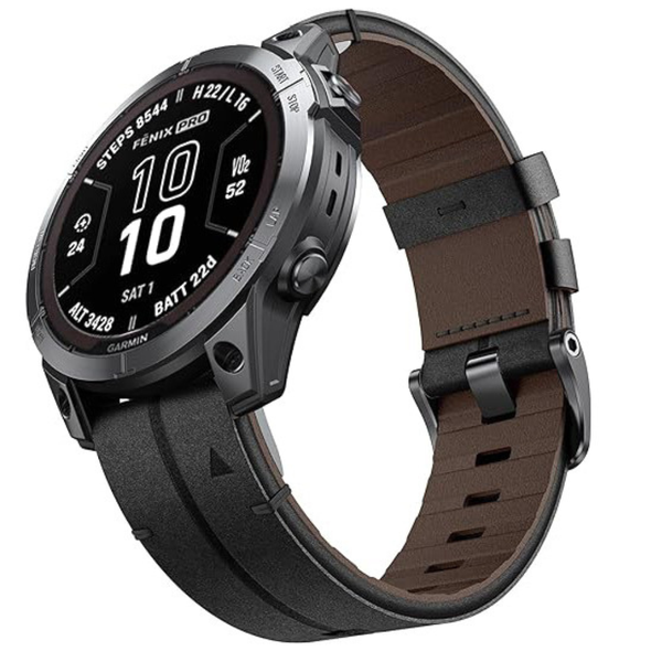 26mm Quick fit Black Leather Strap Compatible with Garmin