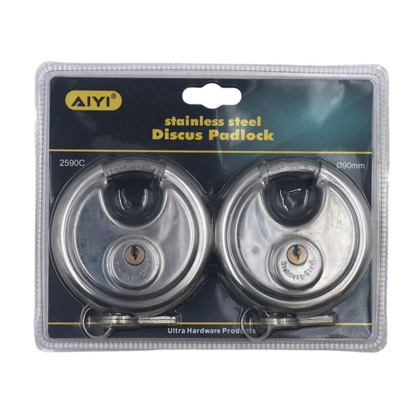 AIYI 90mm 2-Piece Stainless Steel Discus Padlock Set AY075-204