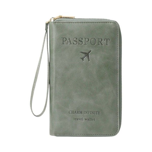 Organizational Passport and Card Holder With Zipper Closure - Green
