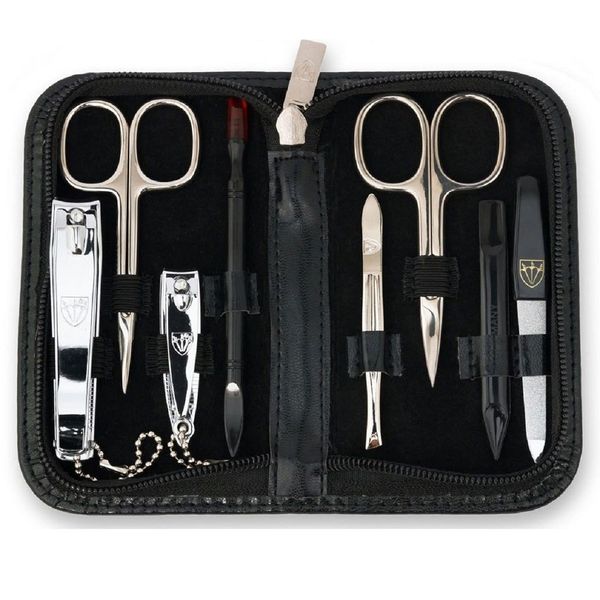 Kellermann 3 Swords Manicure Set: Black Faux Leather Case 8 Piece