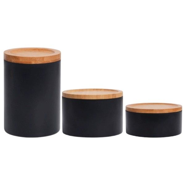 3-Pack Plastic Storage Jar Set with Bamboo Lids - Black