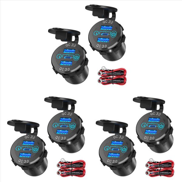 Qc 3 0 Pd3 0 Triple Usb Car Charger With Switch For Boat Truck