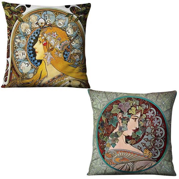 Decor Colourful Vintage Art Square Cushion Covers Only Set of 2 - 45cm