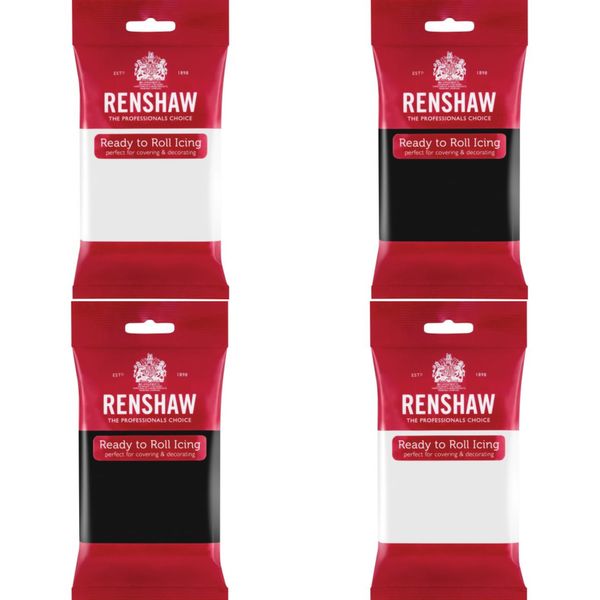 2 x Renshaw Ready To Roll Icing Fondant Cake Set - White &amp; Jet Black 250g