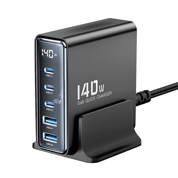 TOOCKI 140W GaN 5-Port USB Fast Desktop Charger Hub with Stand