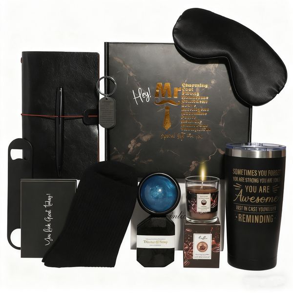 Men's Black-Themed Gift Box Aromatherapy Candle Business Gift Set - 12 Pcs