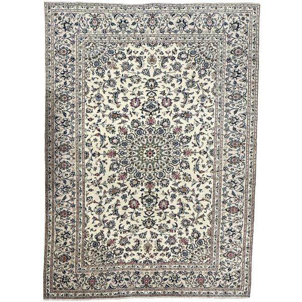 352 L x 241 W cm Hand Knotted Persian Creamish Kashan Wool Rug