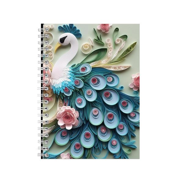 Quilled Peacock And Teal Flower Notebook Gift Idea A4 Notepad Pad 107