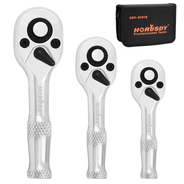 HORUSDY 3Pc Stubby Ratchet Wrench Set