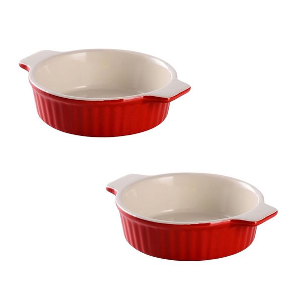 2-Pack Small Round Ceramic Baking Dishes - Red