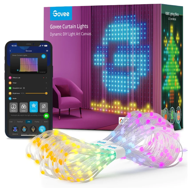 Govee Smart Curtain Light (1.5x2m)- Outdoor IP65 Waterproof, RGBIC Colour