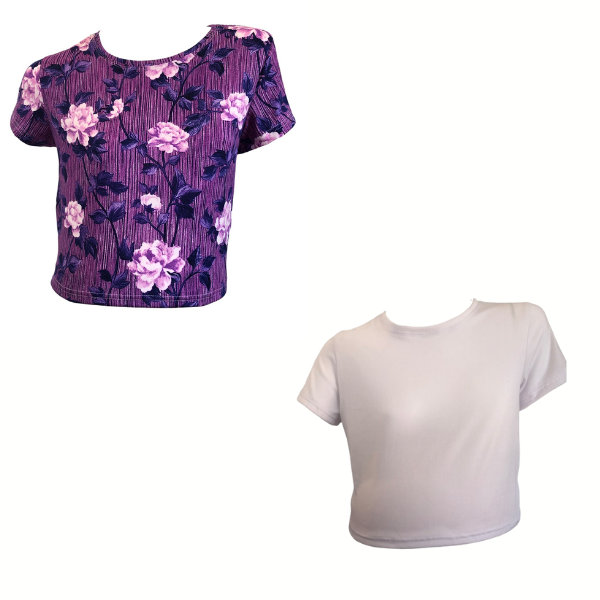Maternity 2-Pack Short Sleeve DTY Crop Tops Black Flowers &amp; Black