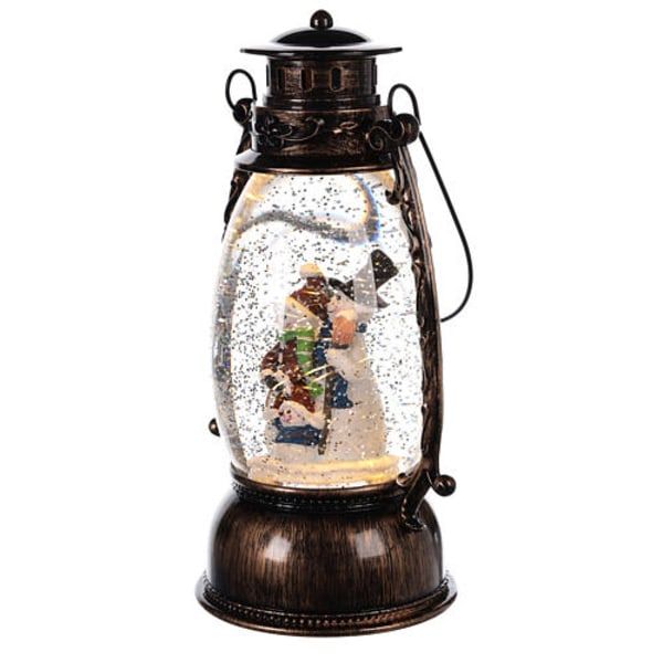 Optic Christmas Santa &amp; Snowman LED Glitter Water Spinner Lantern Lamp
