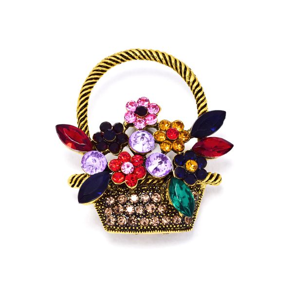 Lily &amp; Rose Basket with Flowers Brooch