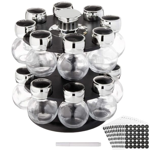 Orbit Rotating Spice Rack Organiser With 16 Shaker Top Jars ,Labels, Marker