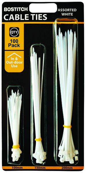 Bostitch - Cable Ties Assorted White 100's