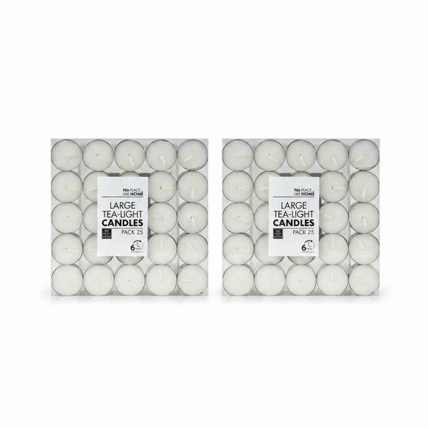 No Place Like Home Large White Tea-Light Candles, 25 Piece Box - 2 Pack