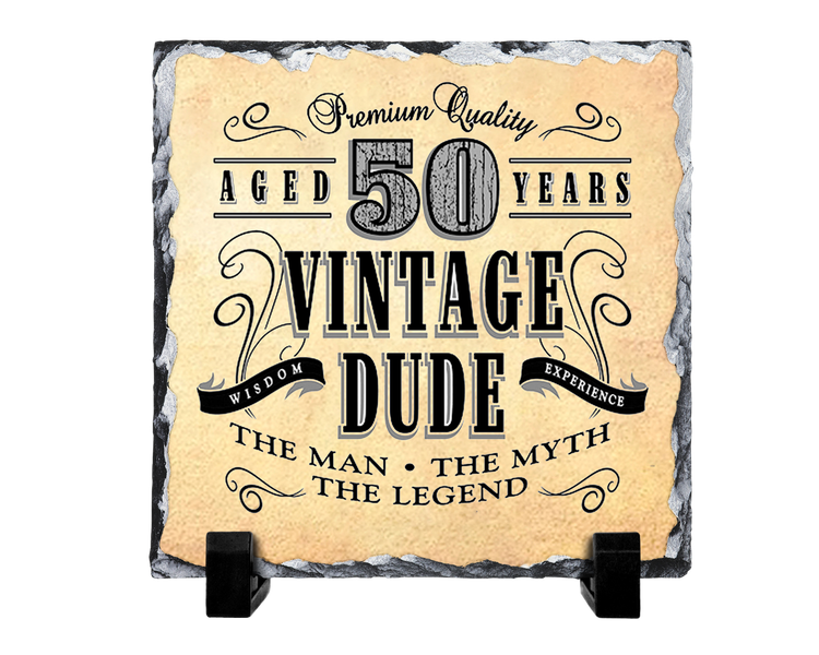 Vintage Dude 50th Birthday Gift Novelty Rock Slate