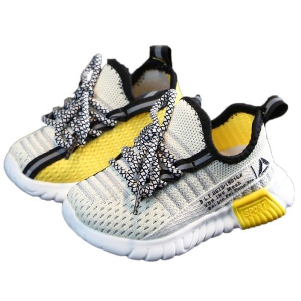 Olive Tree-Kids Athletic Knit Soft Sole Non-Slip Laced Sneakers-Grey