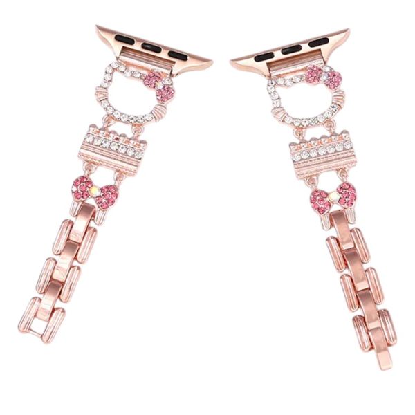 Pendant Watch Strap with Kitty Cartoon Design - Rose Gold