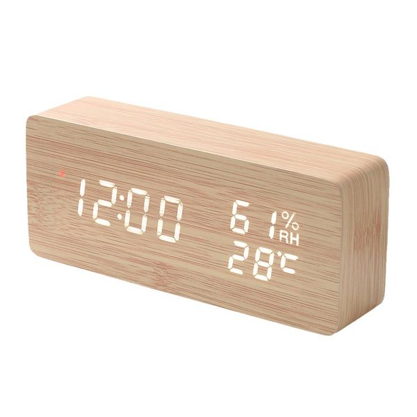 Wood Grain Temperature &amp; Humidity Digital Clock