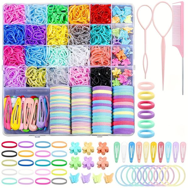 1500Pcs Girl Colorful Rubber Band Hairpin Set Elastic Hair Ties Accessories