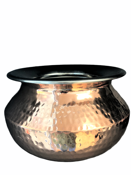 Andy Mannhart Stainless Steel Punjabi Handi 4 Portion Copper Hammered 23cm