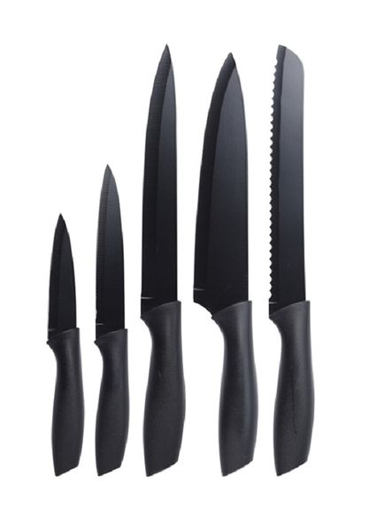 Excellent Houseware S/S Black Coated 5 Piece Kitchen Knife Set
