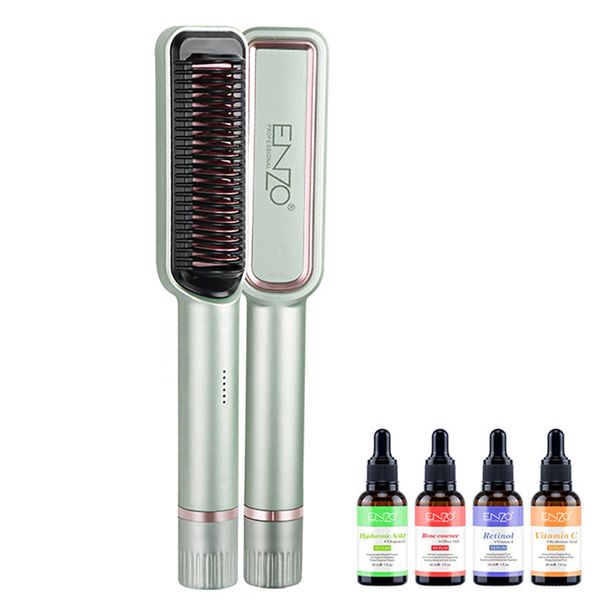 Enzo- Hair Comb Straightening Iron with Set of 4 Hair Serum