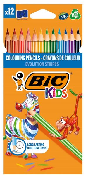 BIC Evolution Stripes - 12 Coloring Pencils for Kids, Students &amp; Teachers