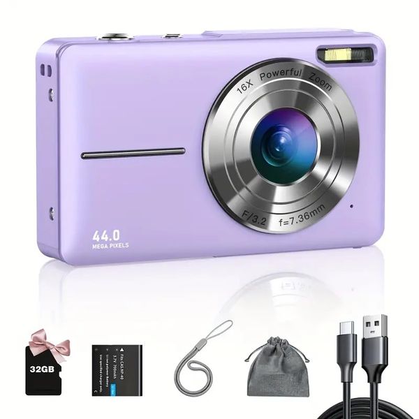 1080P HD 16X Zoom 44MP Anti Shake Digital Camera w/ 32GB Micro SD Card