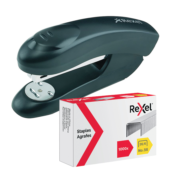 Rexel Gemini Half Strip Stapler + Rexel No.56 Staples Box Of 1000 Bundle