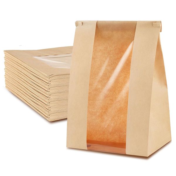 Chenshia Kraft Bakery Bags with Window | 50-Piece Packaging Set
