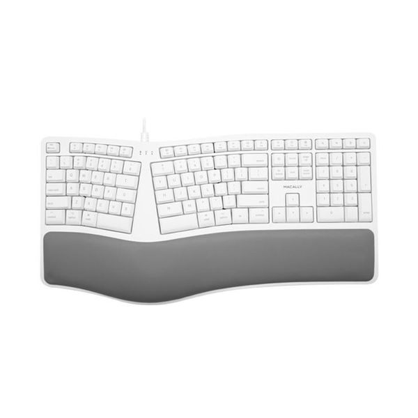 MACALLY - Ergonomic wired USB-A keyboard with palm/wrist rest - White