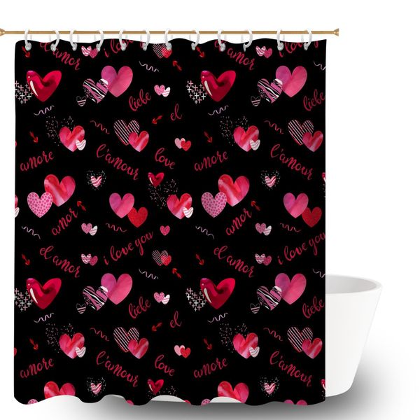 180x180cm Love Hearts Polyester Waterproof Shower Curtain with 12 Hooks