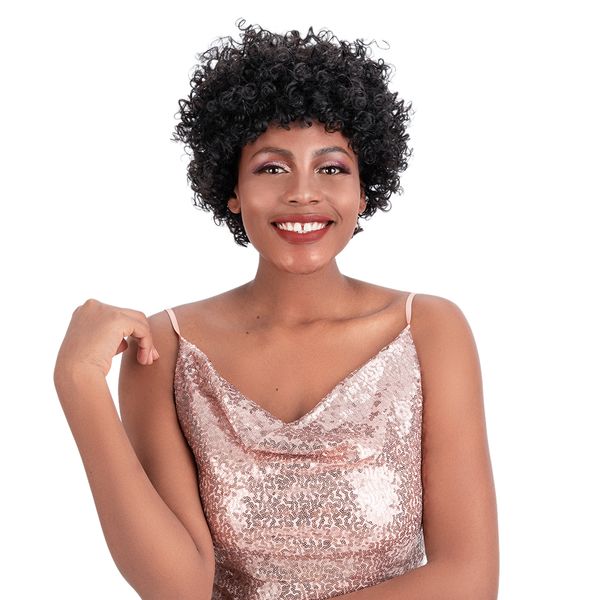 Remy Short Curly 100% Human Hair Wig for Women Jazura 1B