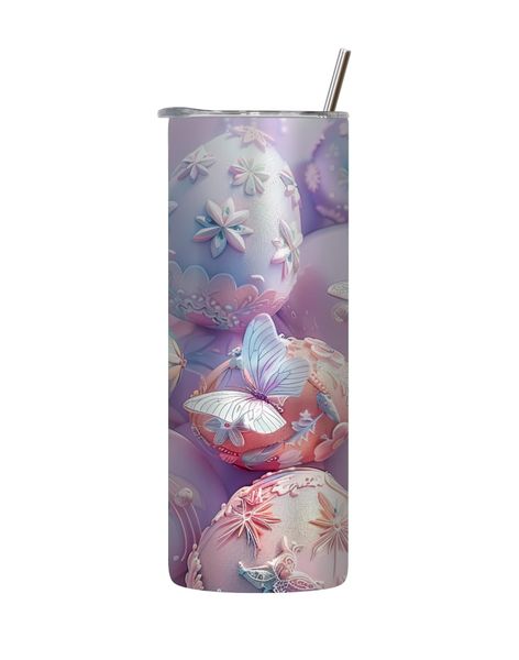 Purple Eggs 20 Oz Tumbler with Lid Straw Trendy Easter Bunny Egg Graphic181