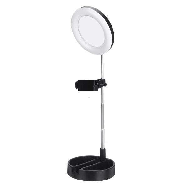 6" Black Foldable Ring Light With Mirror