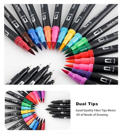 Fineliner/brush pen set, 12 colours