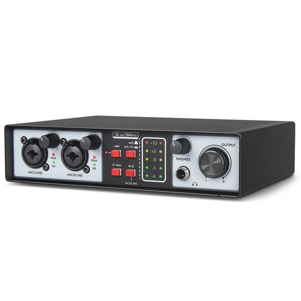 2 in 2 Out USB Audio Interface Recording Sound Card 32Bit/384KHZ Studio Rec