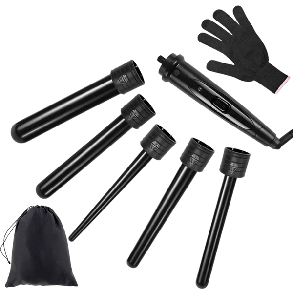 5-In-1 Interchangeable Hair Curling Wand Set,Ceramic Hair Curler With Bag