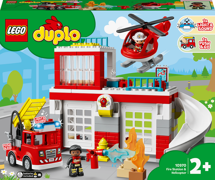 LEGO® DUPLO® Rescue Fire Station &amp; Helicopter 10970 Building Toy Cars; Educational Toys for Toddlers (117 Pieces)