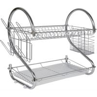 2 Layer Steel Tableware & Dish Rack with Cups and Cutlery Holders